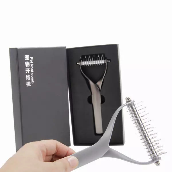 Double Wide Dematting Undercoat Rake for Dogs and Cats Pet Hair Brush with Zinc Alloy Handle  