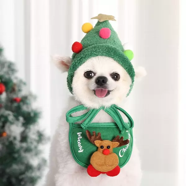 Wholesale Merry Christmas Dog Hat & Bib Set Pet Winter Warm Clothes for Small Dogs Cats Santa Cap Xmas Gift for Dogs