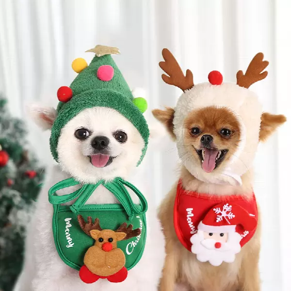 Wholesale Merry Christmas Dog Hat & Bib Set Pet Winter Warm Clothes for Small Dogs Cats Santa Cap Xmas Gift for Dogs 