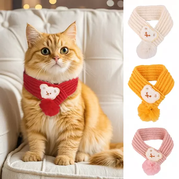 Winter Pet Scarf Knitted Pet Collar Winter Cat Neck Warmer Solid Pet Scarf Puppy Cat Costume Accessories Mini Knitted Scarf for Small to Medium Pets 