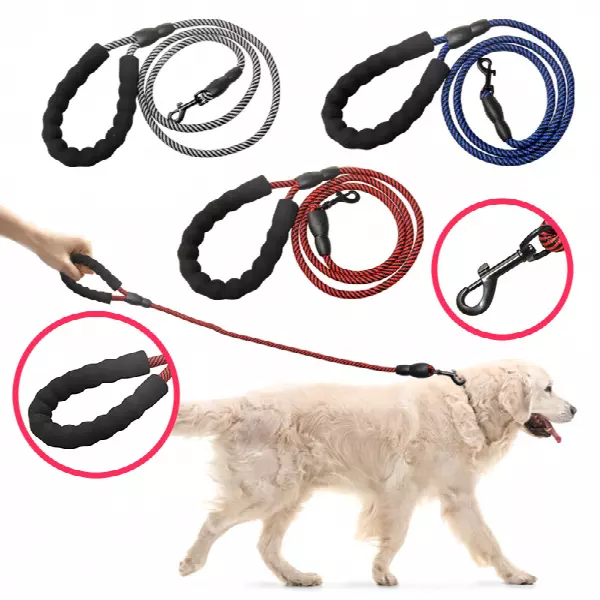 Comfortable Padded Handle Safety Polyester Rope with Retractable Buckle for Medium or Small Dogs Walk and Train