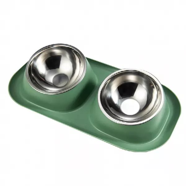 Two Removable Stainless Steel Feeding Bowls with Non-Slip Leak-Proof Plastic Stand Suitable for Small and Medium Pet Puppy Cat Feeder Tableware Supplies