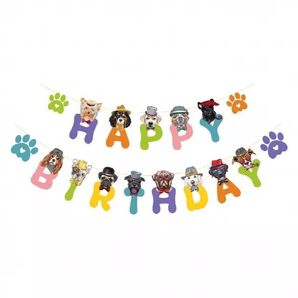 Pet Birthday Flag Party Banner Cartoon Dog Happy Birthday Decoration