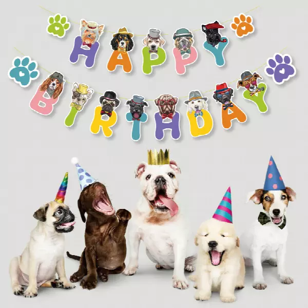 Pet Birthday Flag Party Banner Cartoon Dog Happy Birthday Decoration 